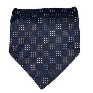 Vtg Roberto Villini Necktie Black Blue Silk Handmade 60.5x4 Traditional Preppy